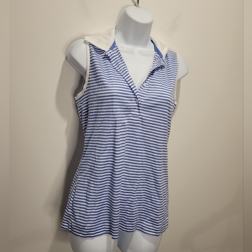 Brooks Brothers Womens Size M Sleeveless Polo Tank Top Blue/white Stripes